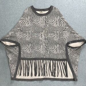 Tyler Boe Reptile Fringed Poncho Womens XS/S Gray Cashmere Blend Knit Sweater